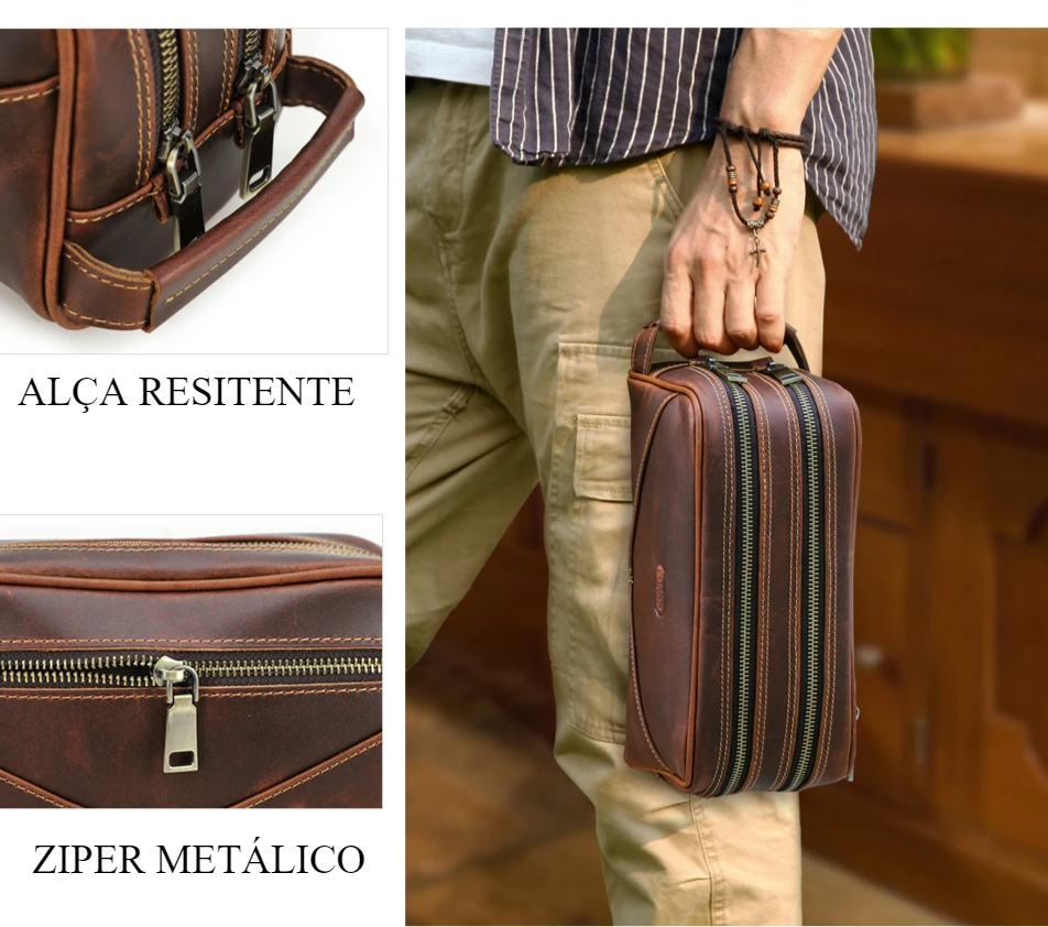 Nécessaire Masculina de Couro Genuíno Milan