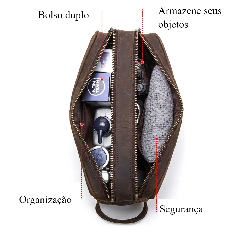 Nécessaire Masculina de Couro Genuíno American