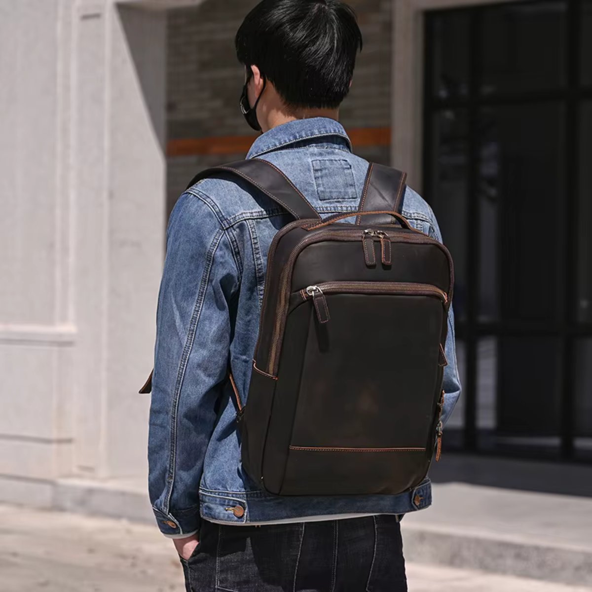 Mochila de Couro Genuíno Texas Notebook 15" Marrom
