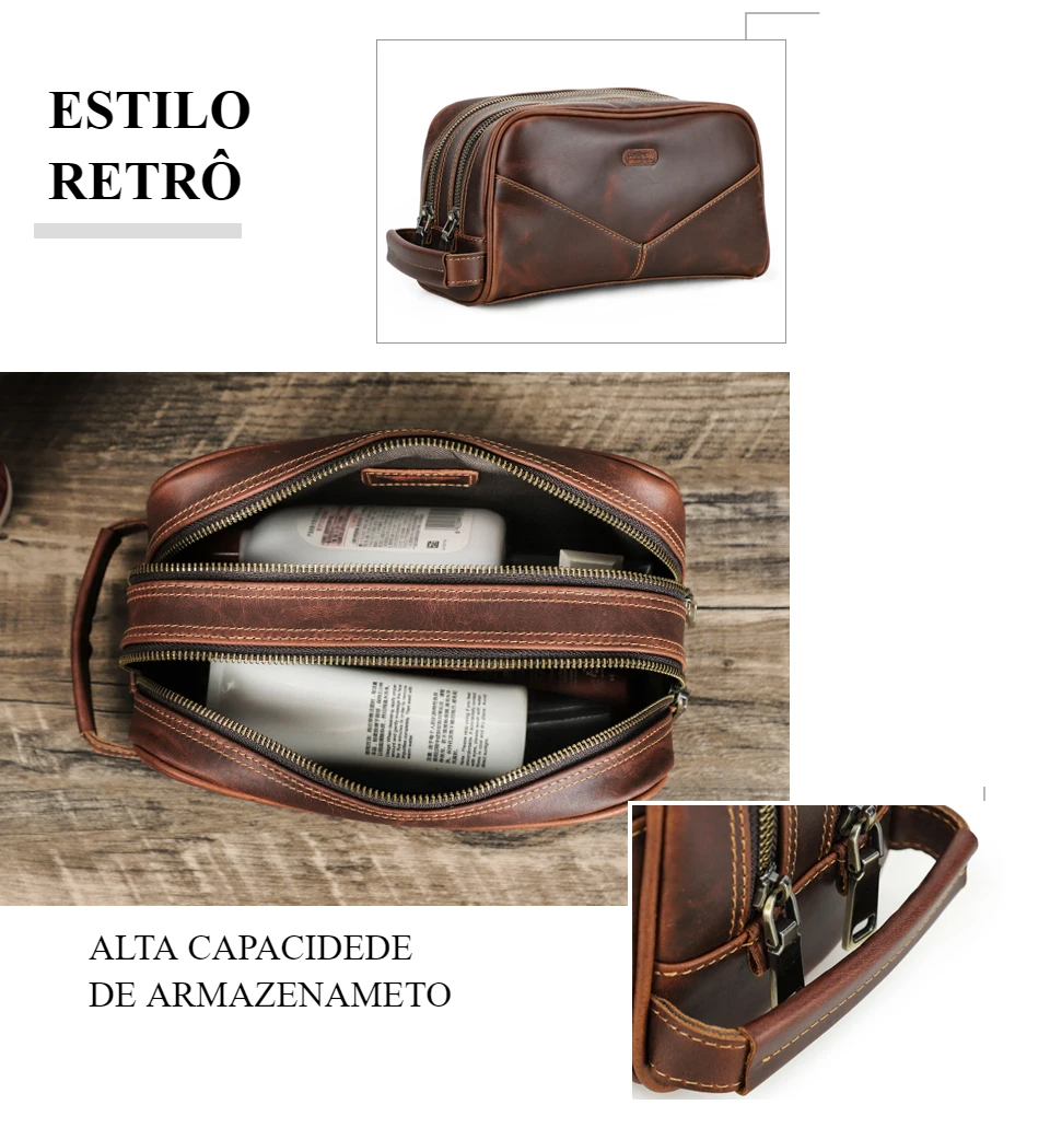 Nécessaire Masculina de Couro Genuíno Milan