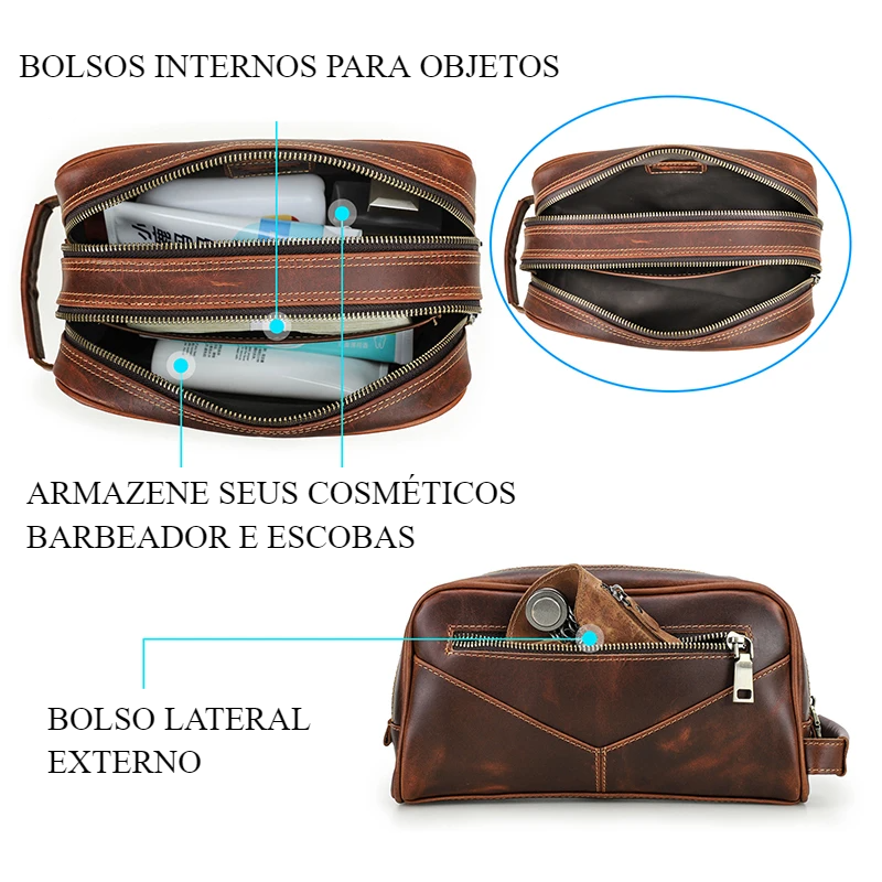 Nécessaire Masculina de Couro Genuíno Milan