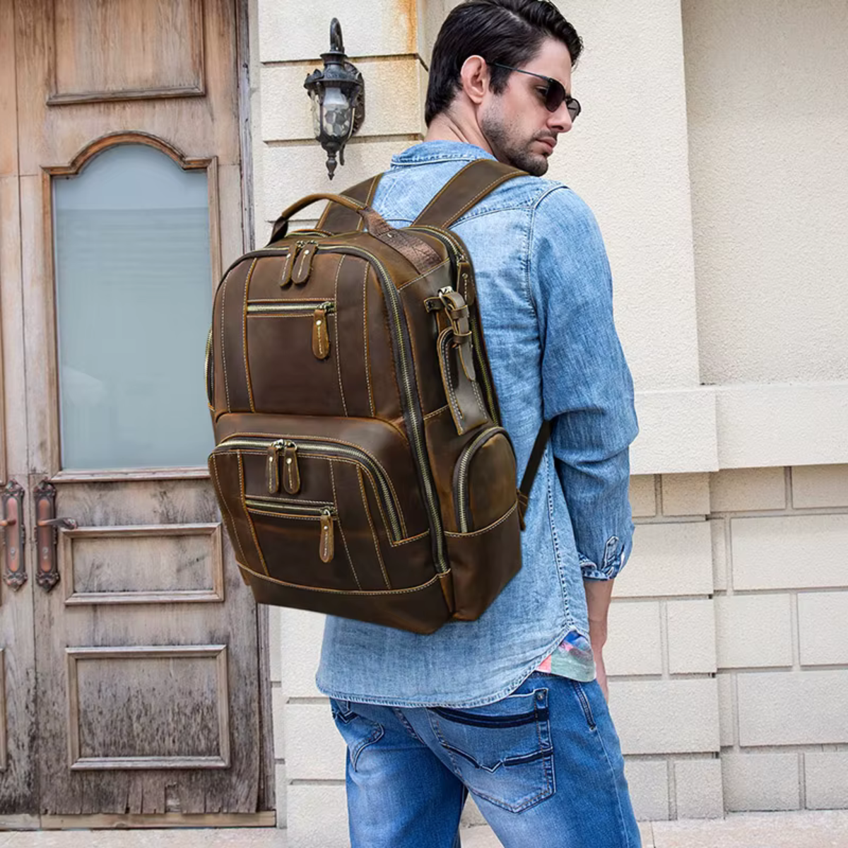 Mochila de Couro Genuíno Luxo American