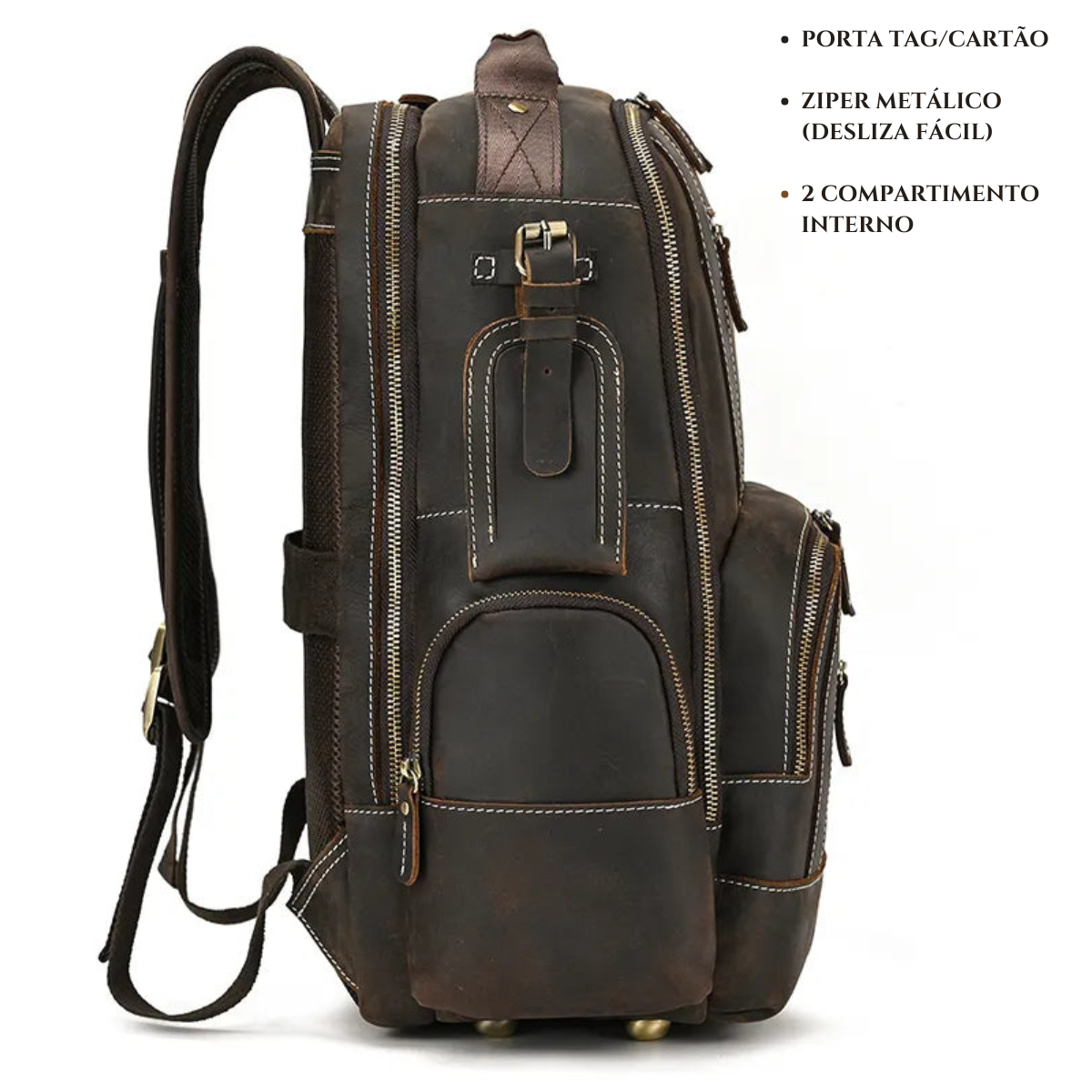 Mochila de Couro Genuíno Luxo American