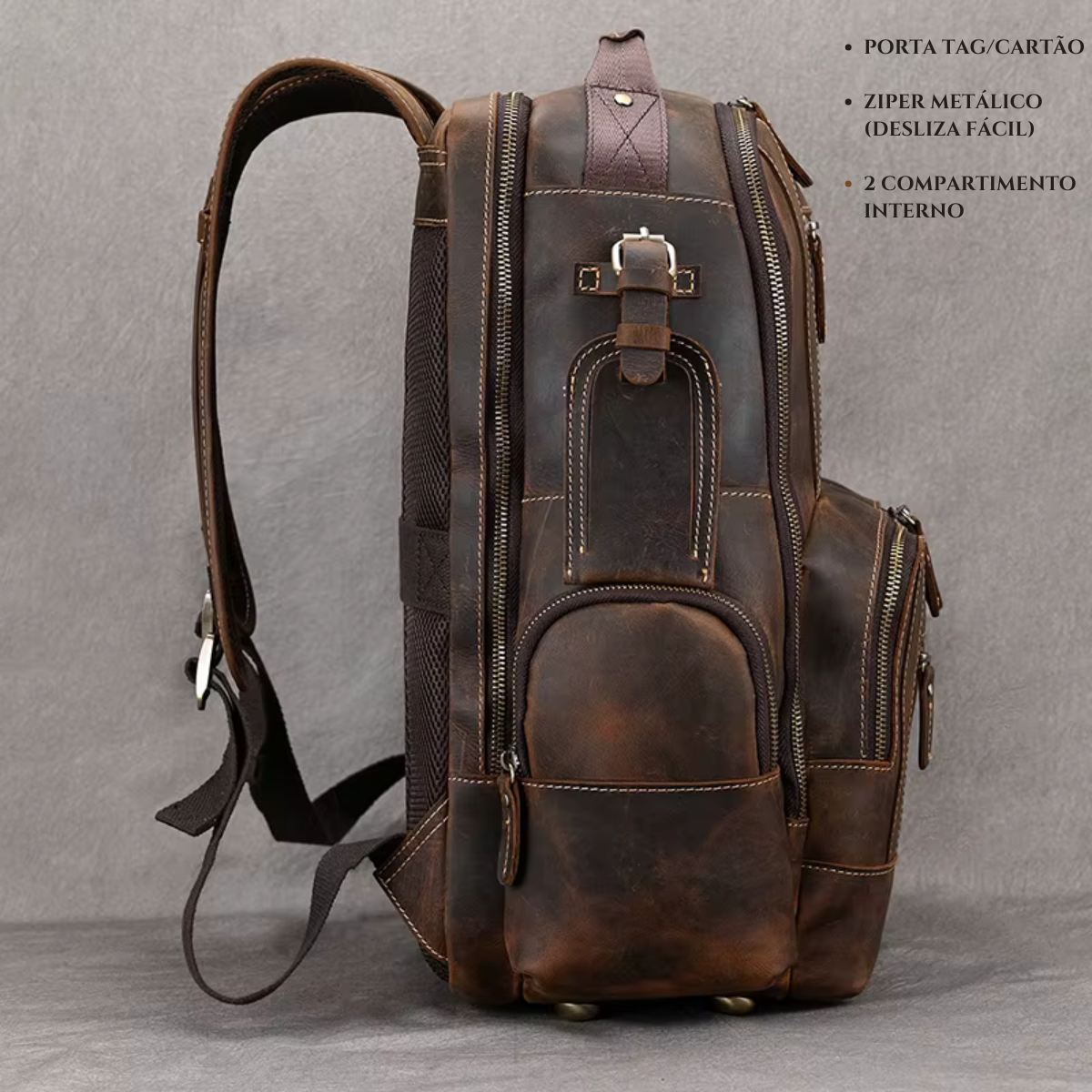 Mochila de Couro Genuíno Luxo American