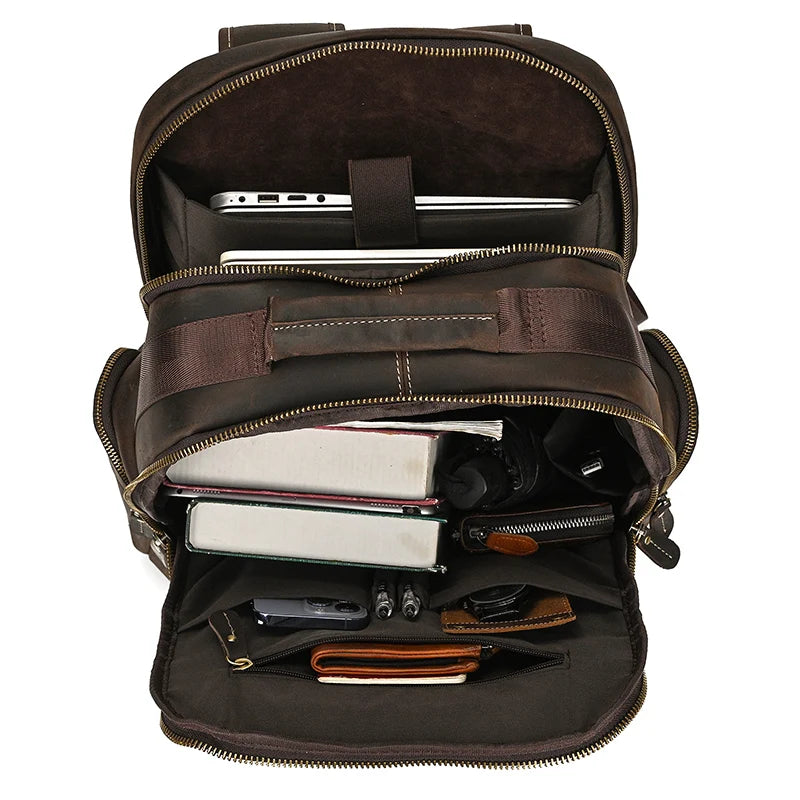 Mochila de Couro Legitimo para Notebook 17 pol com Conexão Usb Black Bull Marrom