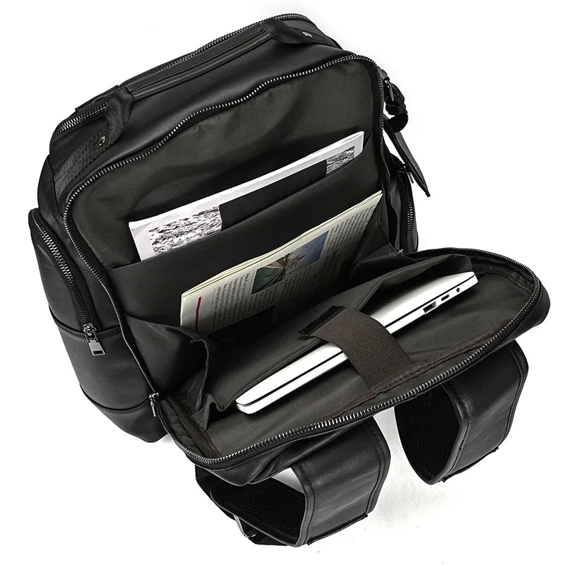 Mochila de Couro Genuíno Luxo American Preta