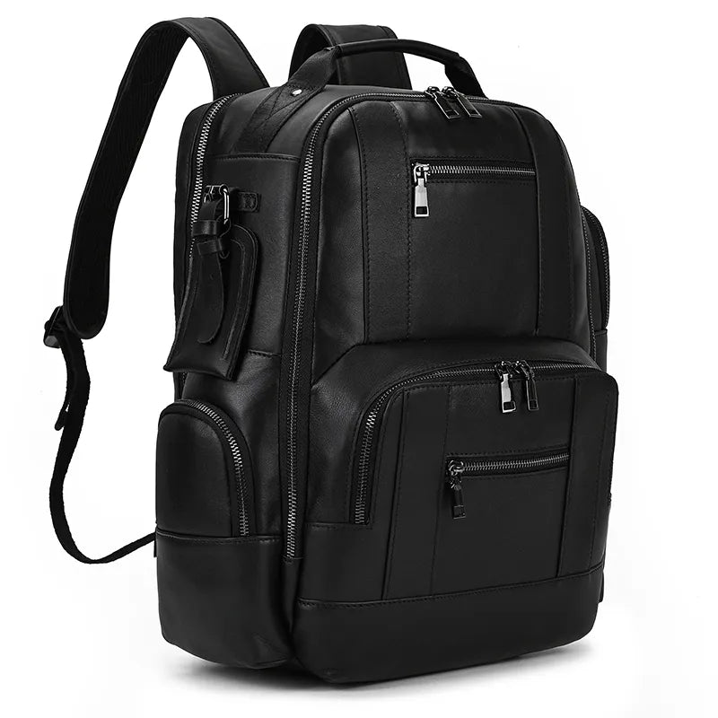 Mochila de Couro Genuíno Luxo American Preta