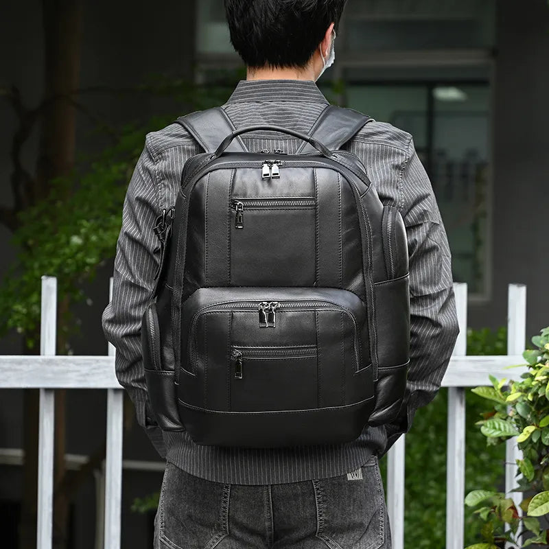 Mochila de Couro Genuíno Luxo American Preta