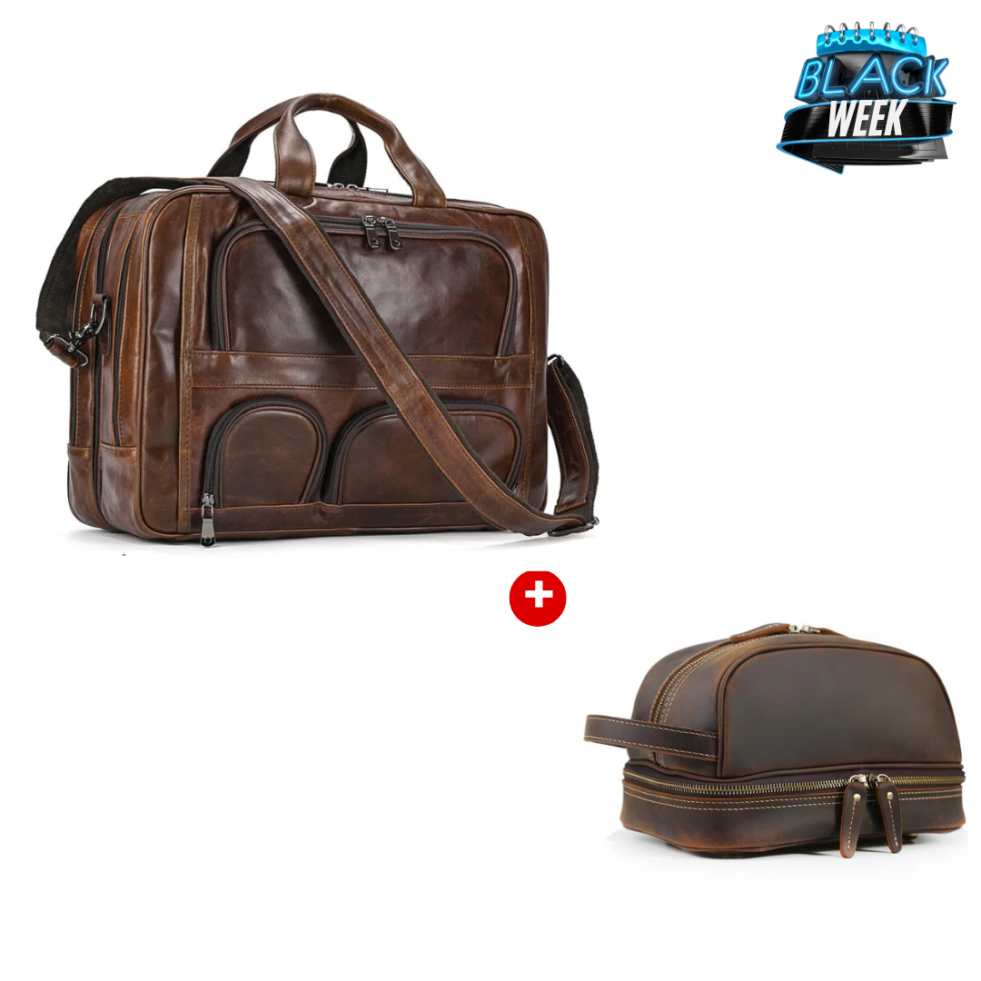 Kit Promocional: Maleta Executiva Madrid + Nécessaire de Couro Dallas