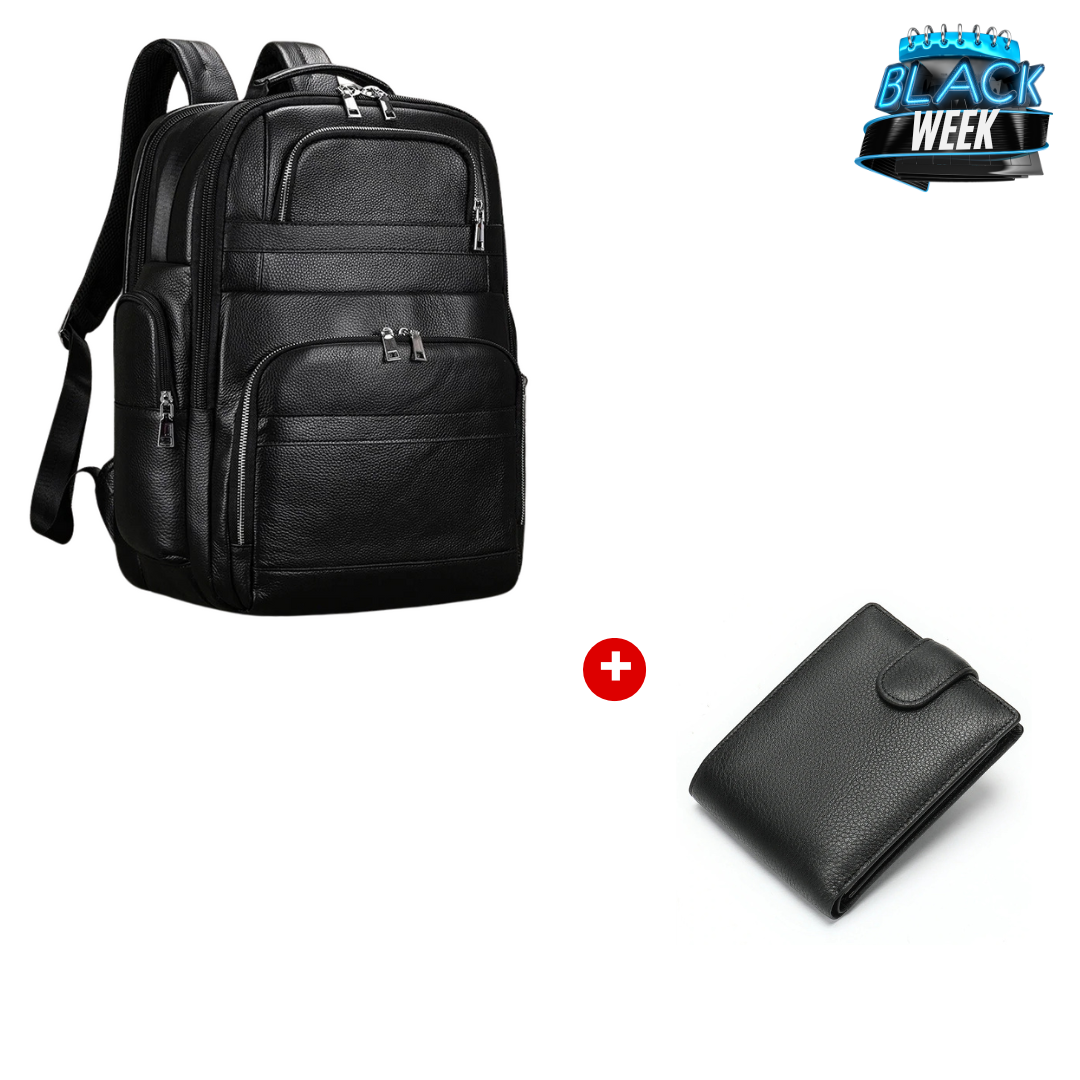 Kit Promocional: Mochila de Couro Black Bull + Carteira Masculina de Couro Texas
