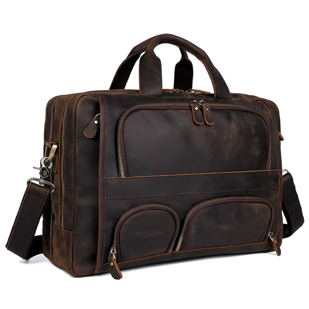 Maleta Executiva Luxo Madrid Couro Genuíno 17 pol Marrom Rústico