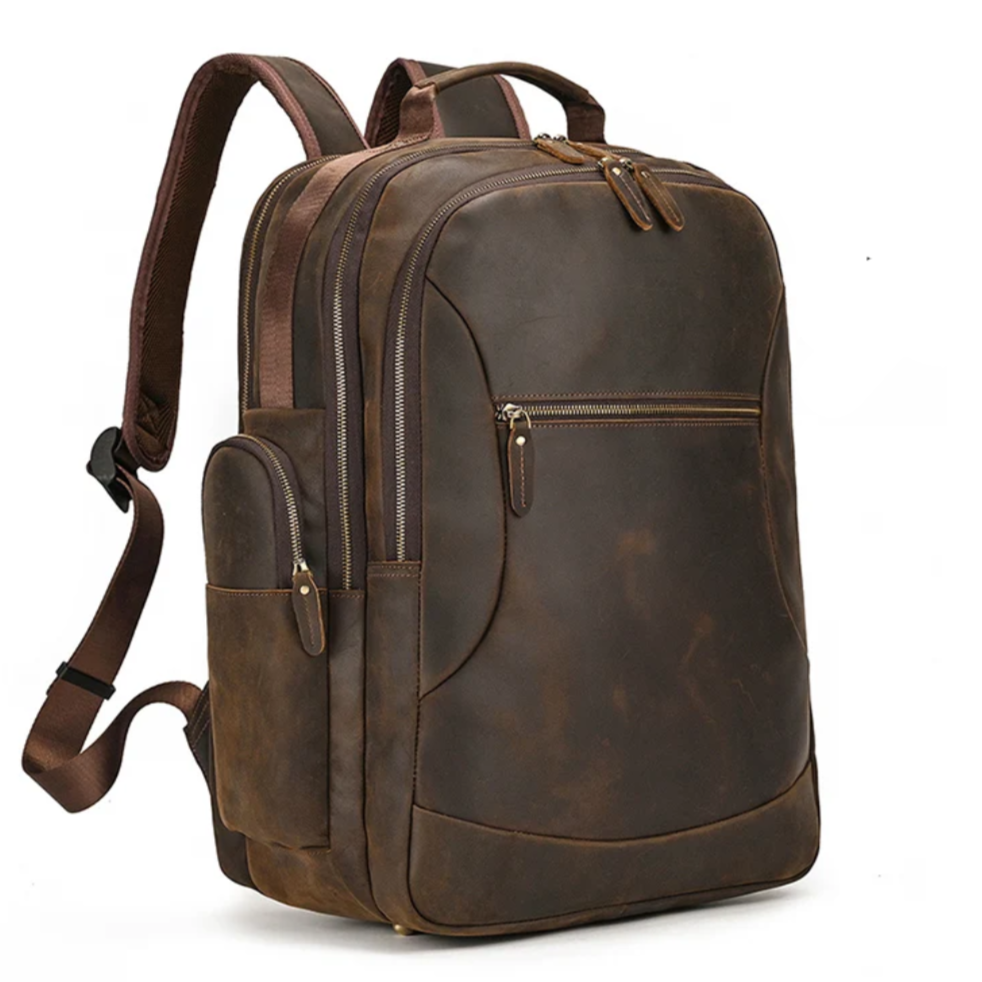 Mochila de Couro Genuíno Luxo para Notebook de 17” Logan