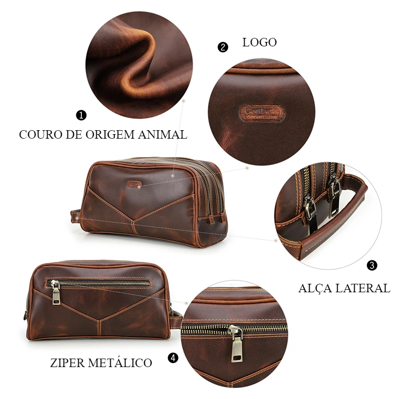 Nécessaire Masculina de Couro Genuíno Milan
