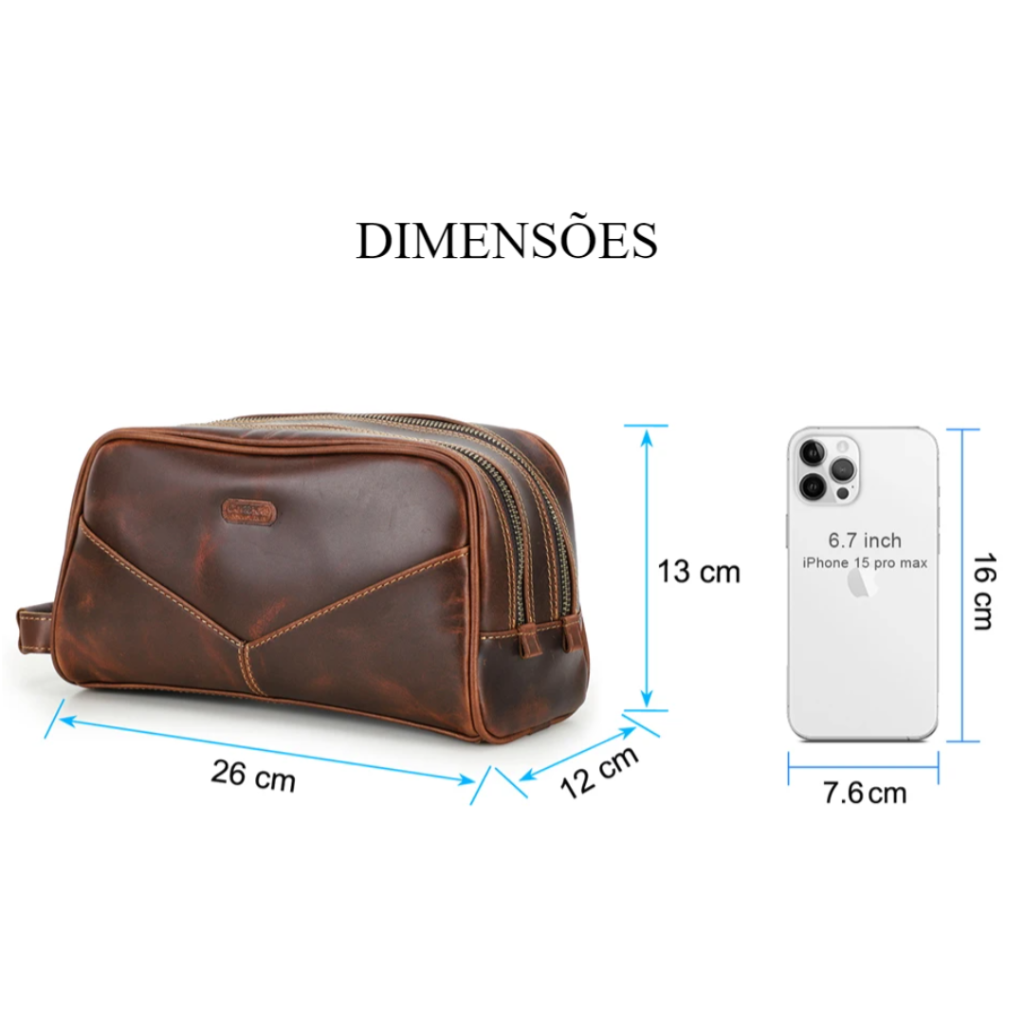Nécessaire Masculina de Couro Genuíno Milan