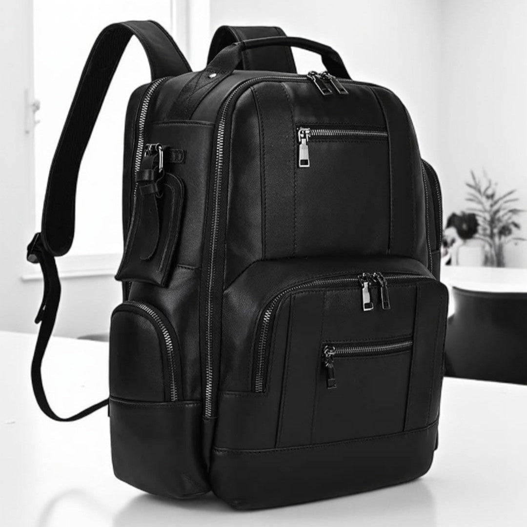 Mochila de Couro Genuíno Luxo American Preta
