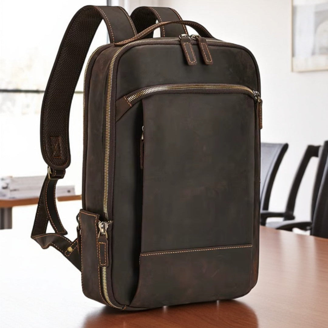 Mochila de Couro Genuíno Texas Notebook 15" Marrom (Dia dos Pais)
