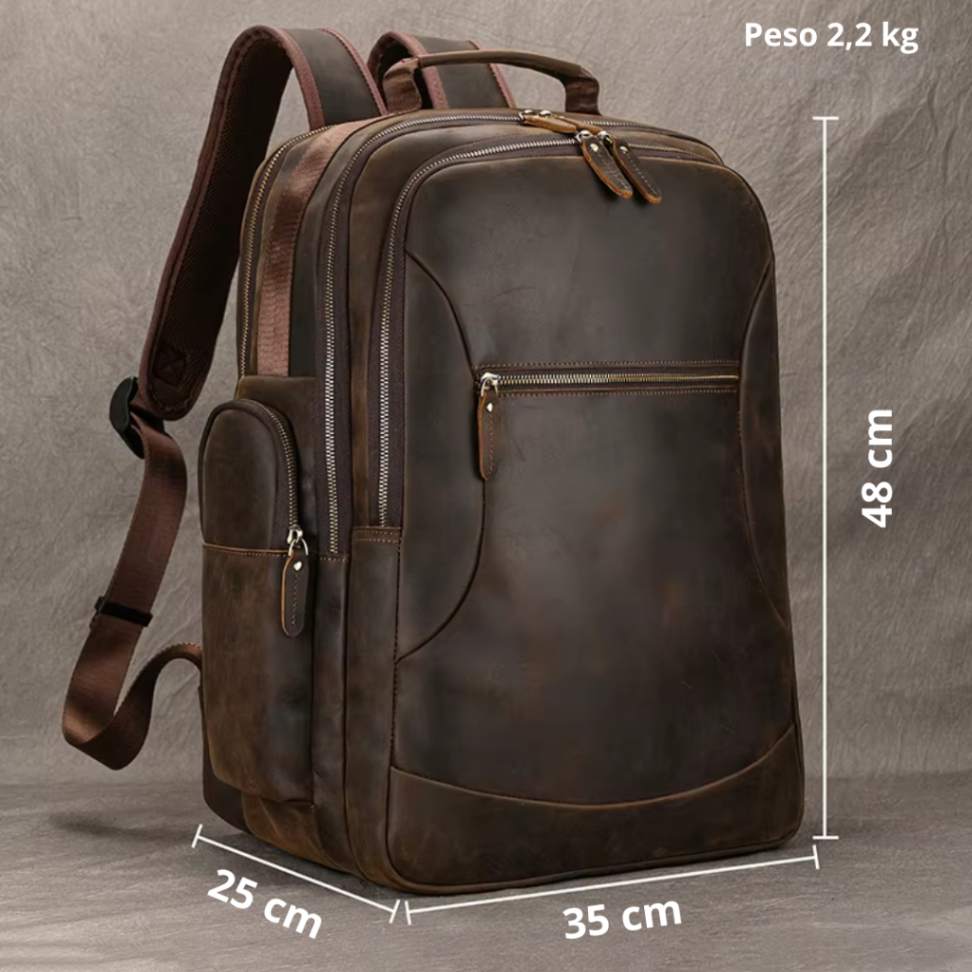 Mochila de Couro Genuíno Luxo para Notebook de 17” Logan