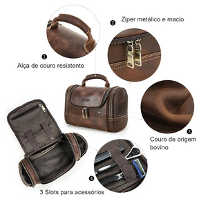 Kit Promocional: 1 Mochila de Couro Texas + 1 Nécessaire Masculina de Couro Texas