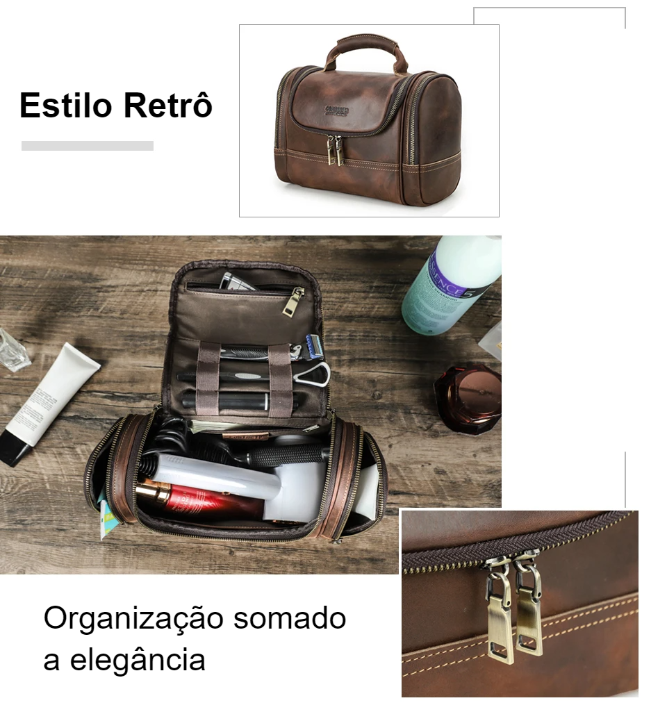 Nécessaire Masculina de Couro Genuíno Luxo Texas