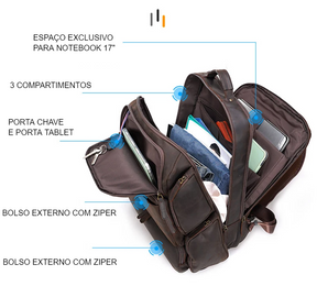 Mochila de Couro Legitimo para Notebook 17"James