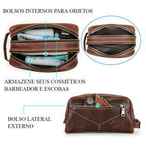 Kit Promocional: 1 Mochila de Couro Luxo American + 1 Nécessaire Masculina de Couro Milan