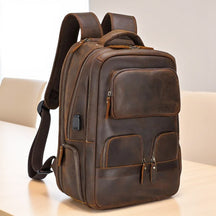 Mochila de Couro Legitimo para Notebook 17pol  Genebra Marrom