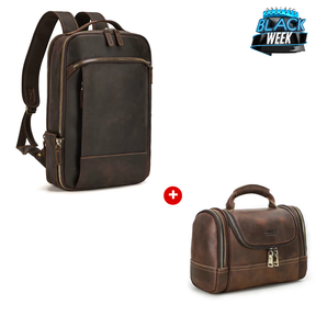 Kit Promocional: Mochila de Couro Texas + Nécessaire Masculina de Couro Texas