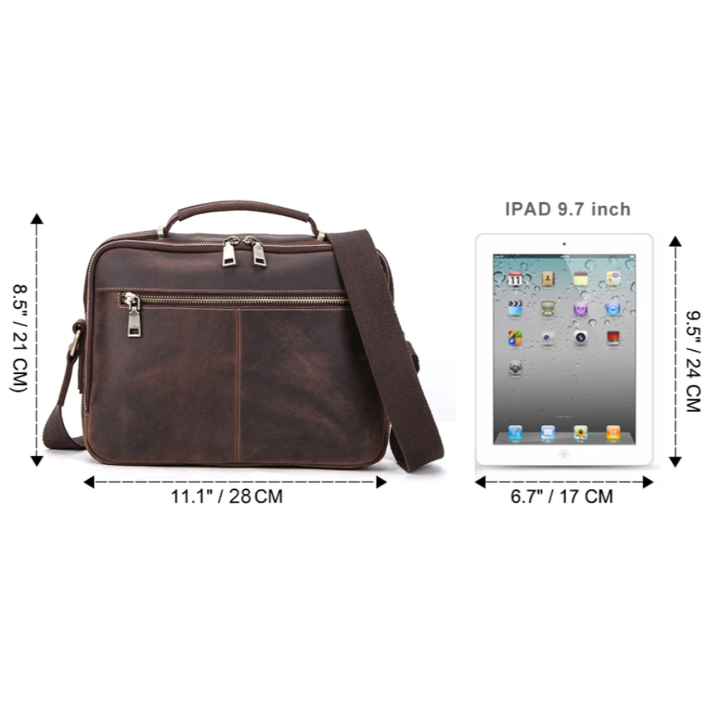 Bolsa Masculina Tiracolo de Couro Genuíno Logan Tablet 10”