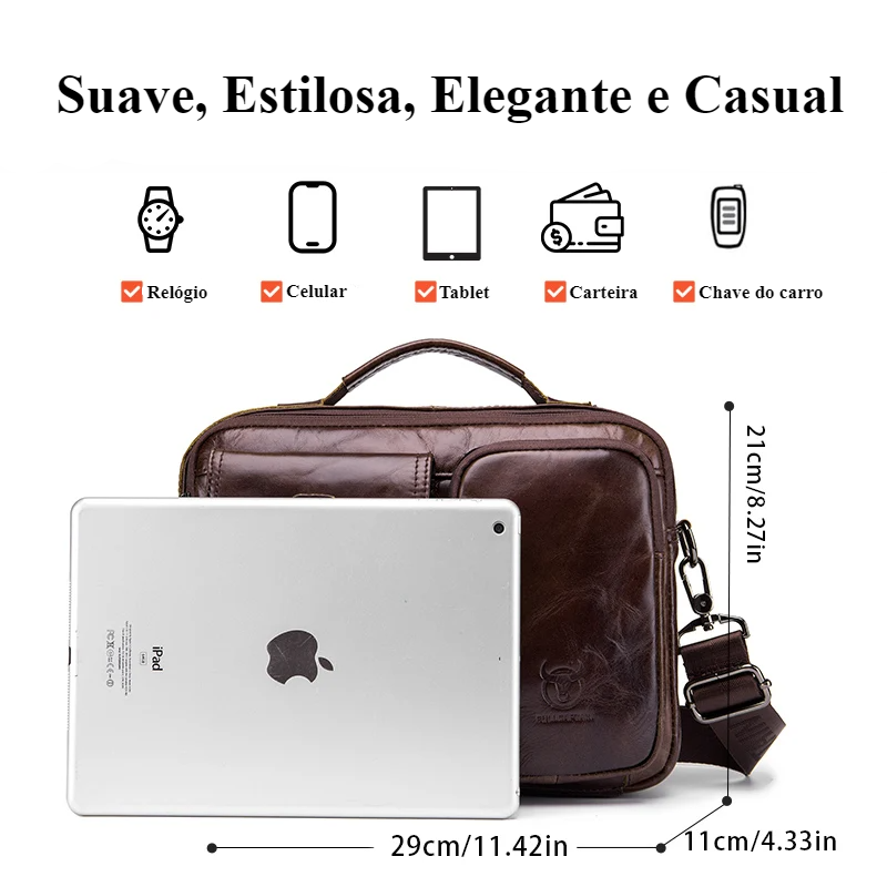 Bolsa Tiracolo de Couro Bull Capitan Tablet 12”