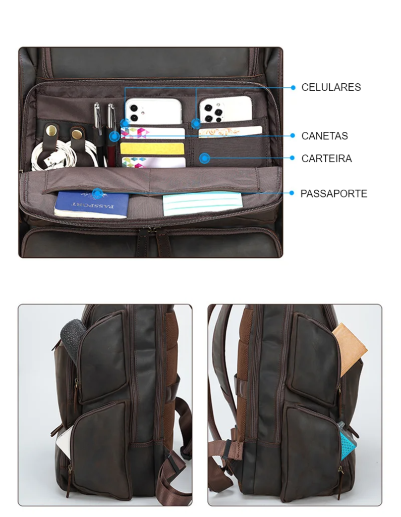 Mochila de Couro Legitimo para Notebook 17"James